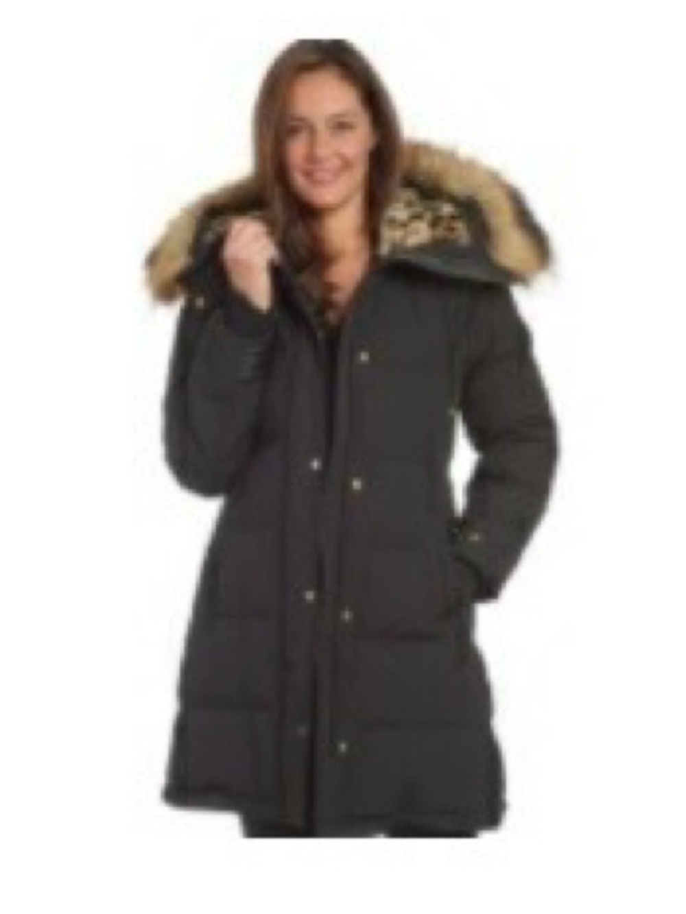 NWT Nine West Puffer Coat Removable Hood Faux Fur Trim- Black/ Leopard, size XS